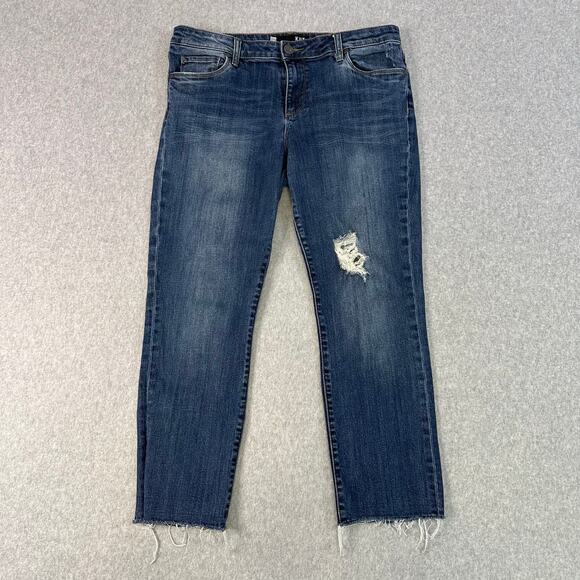 Kut From The Cloth Distressed Jeans Womens 12 Blue Medium Wash Raw Hem Mid Rise - Picture 1 of 11